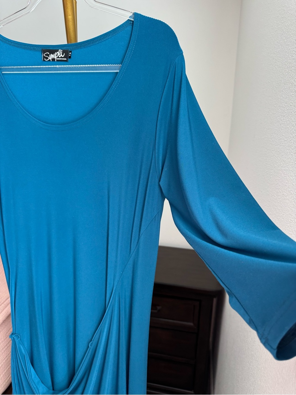 Sympli Teal Asymmetrical Drape Midi Dress Size 12 Made in Canada - Picture 6 of 15
